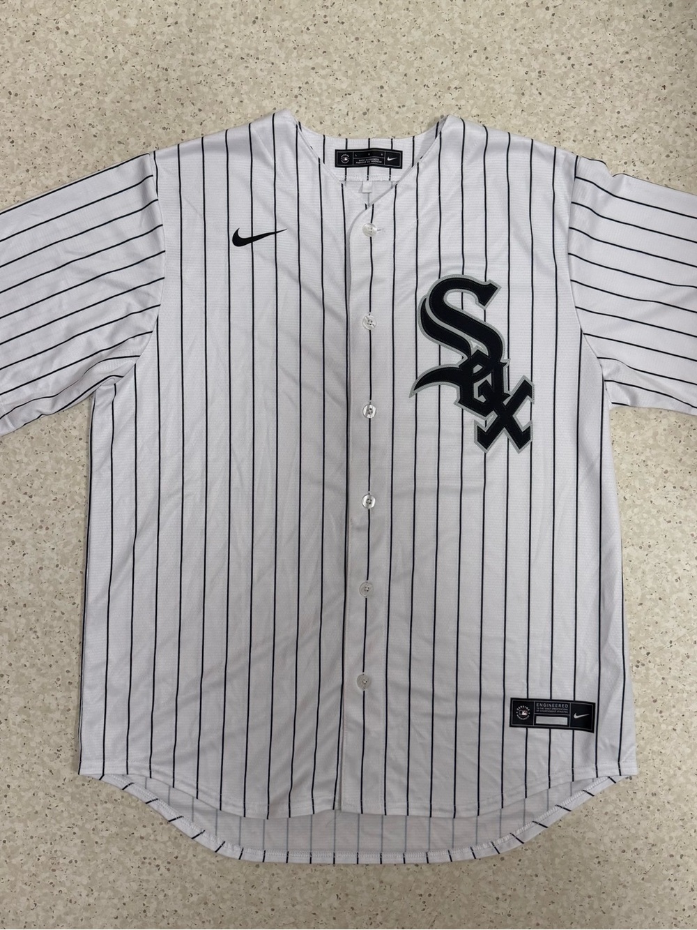 Nike MLB White Pinstripe Chicago White Sox Jersey with Black Logos